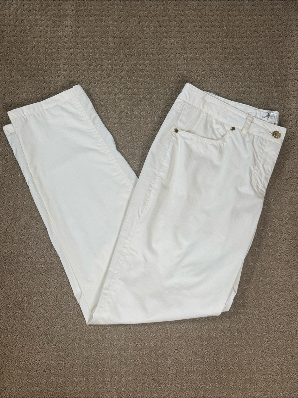 Milly Cream Straight-Leg Cotton Pants with Metal Rivet Detail